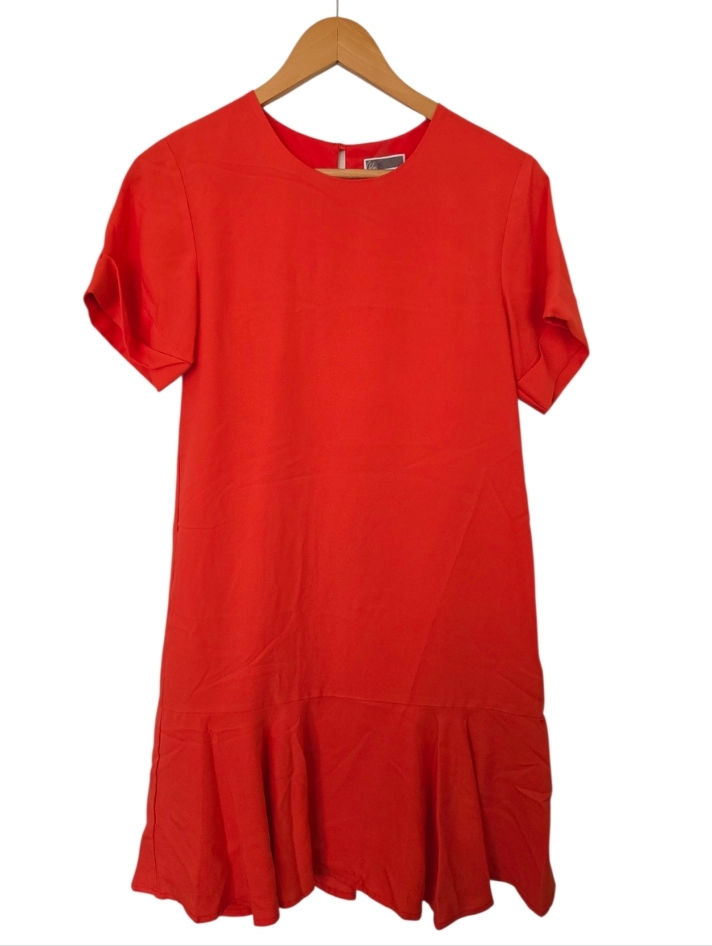 Chelsea28 Red Shift Dress Ruffle Hem Short Sleeve Career Cocktail Dress XS